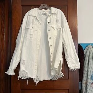 Chic Soul White Distressed Jean Jacket, Size 1X